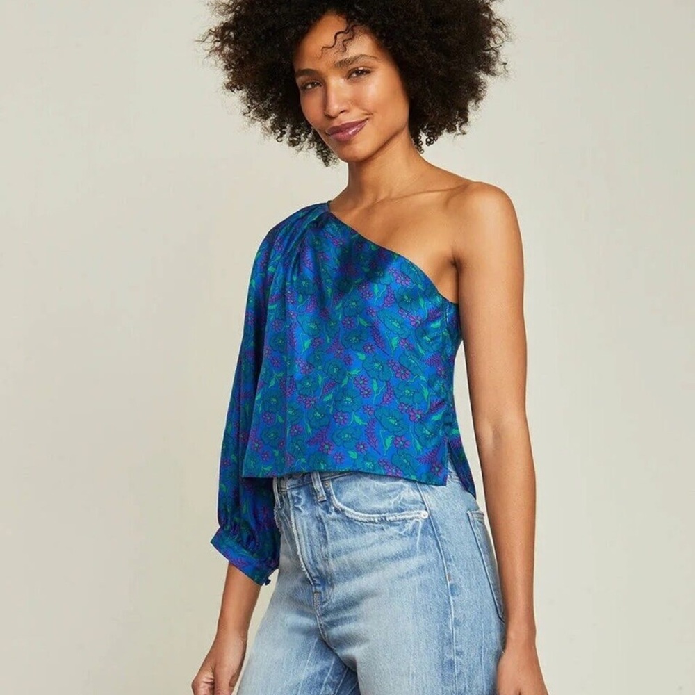 Veronica Beard Lyric One - Shoulder Silk Top